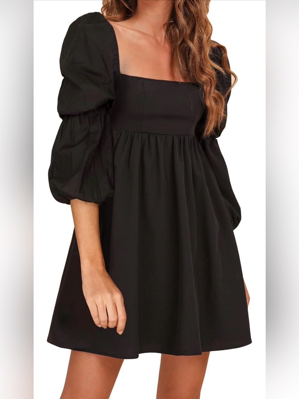 Women’s Black Square-Neck Puff Sleeve Mini Dress size medium